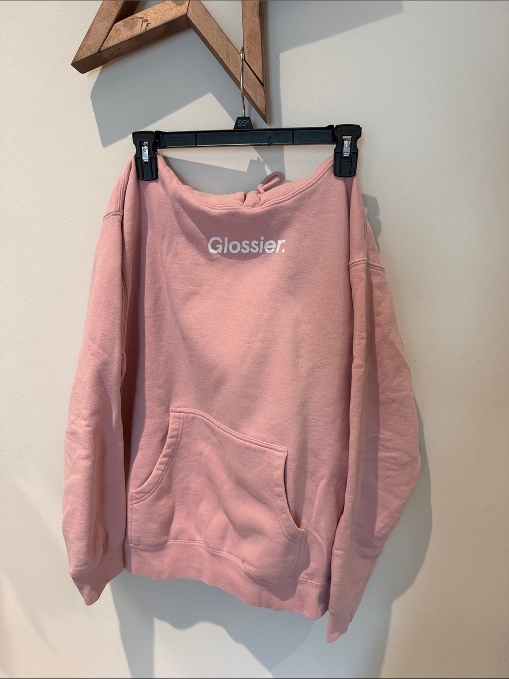 Glossier Pink Pullover Hoodie with White Logo